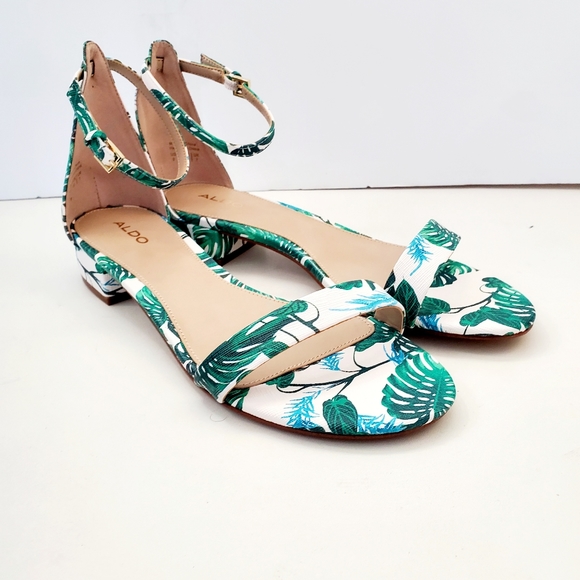 Aldo Angela Green and White Tropical Print Sandals Size 9 - Picture 10 of 11